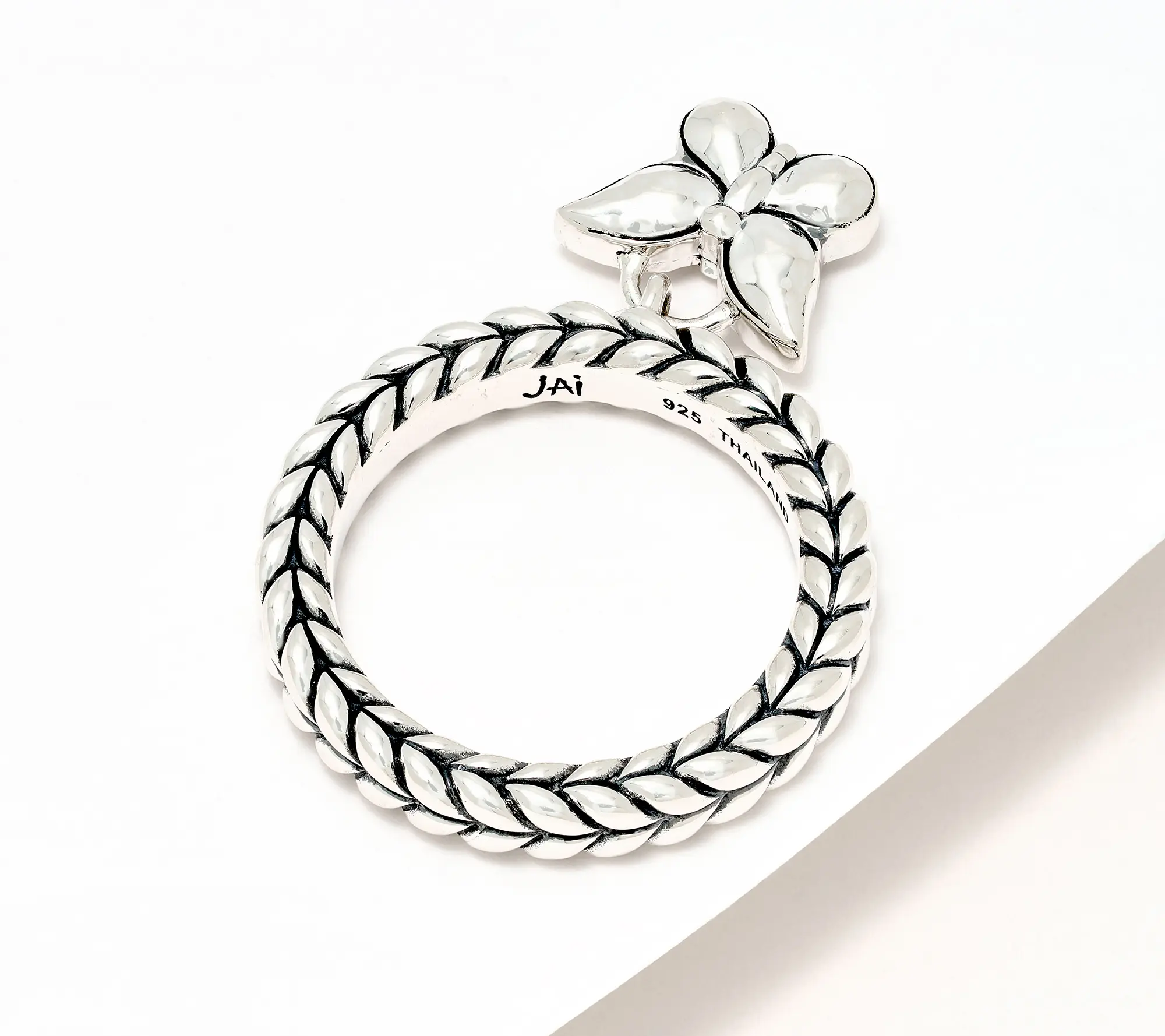JAI Sterling Silver Basketweave Charm Ring