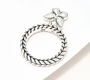 JAI Sterling Silver Basketweave Charm Ring