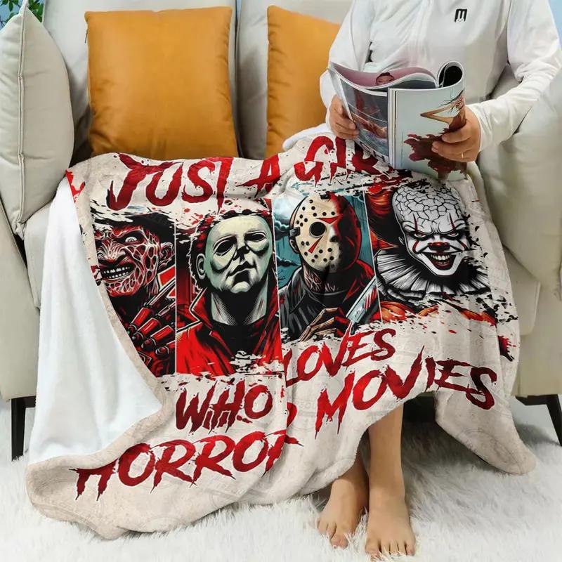 Soft Funny Throw Blanket Horror Movie Character Flannel Blanket, Themed Blankets, Giftable Blankets, Soft Warm Polyester Throw for Sofa Home Decor, Ideal Gift for Friends Halloween Christmas Birthday