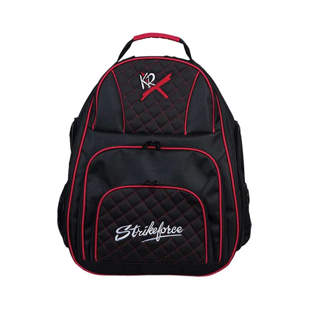 KR Strikeforce Royal Flush Deuce Pro Bowling Backpack, 2-Ball Fit Heavy-Duty Tournament Design with Padded Insert & Shoe Storage - Black/Red, Two Balls Fit