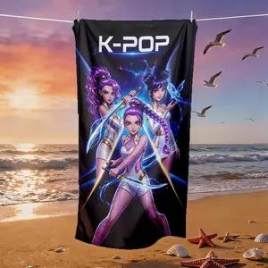 K-Pop Cyberpunk Print Beach Towel, Skin-Friendly, Absorbent, Quick-Dry, Perfect for Beach, Pool, Outdoor Activities, Summer Travel, Spa, Home Use