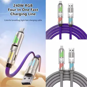 240W 6.6ft 4-in-1 Fast Charging USB Cable Type C for iPhone Samsung Huawei Xiaomi Multi Port Multiple Charging Wire Smart Charger Travel Charger Cellphone Electronic for Device Smartphone
