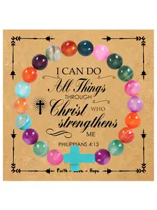 Christmas Gift Fashion Cross Style Beaded Bracelet for Women, Durable Elastic Design, Perfect for Mom, Daughter, Sister, Daily Wear Jewelry