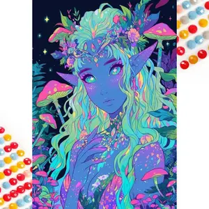 5D DIY Full Drill Round Diamond Painting - Diamond Painting Kit Fairy Mushroom Dreamy Flowers Mosaic Canvas DIY Wall Art, Home Wall Decoration