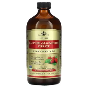 Solgar Liquid Calcium Magnesium Citrate with Vitamin D3, Strawberry, 16 fl oz (473 ml)