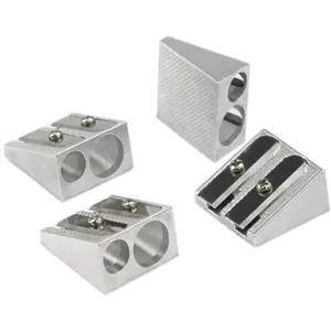Pencil Sharpeners Manual Twin Metal Dual Sharpening Blade Double Holes Rectangular Pencil Sharpener for Colored Graphite Pencils Crayons Jumbo, Pack of 4,Silver