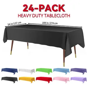 24 Pack Plastic Table Cloth Disposable 54 x 108 Inch Heavy Duty Table Cloths for Parties Decorative Tablecloths for Rectangle Tables White Black Plastic Table Cover Leakproof & Sturdy