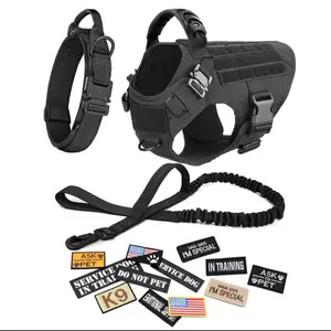 Dog Collar Leash and Hardness with Removable Labels for Service Dogs, Training, Ask to Pet, etc.
