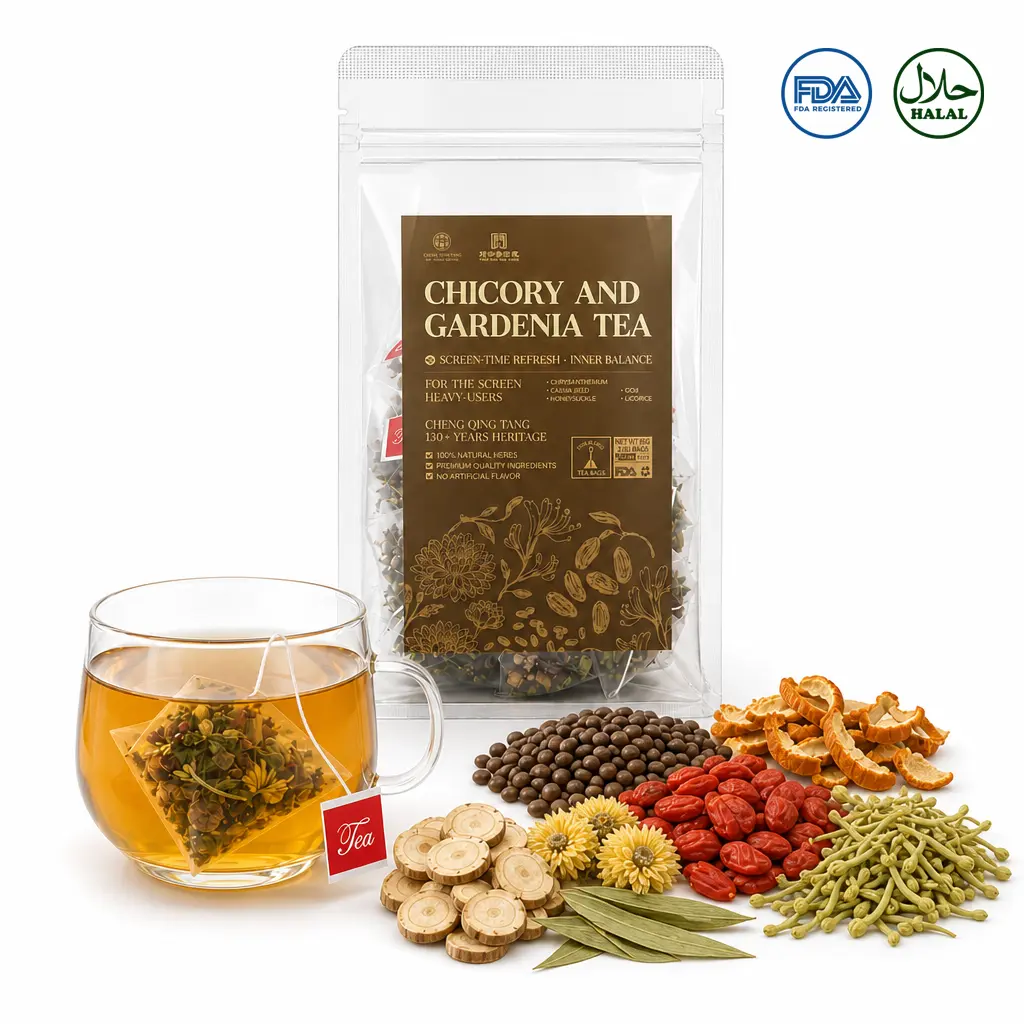 Chicory And Gardenia Tea ｜Screen-Time Eye Refresh Liver Tea Pyramid Bags Herbal Drink Health support｜7 Herbs Synergistically Care for Eyes｜Desk Essential for Heavy Screen Users｜20 Bags