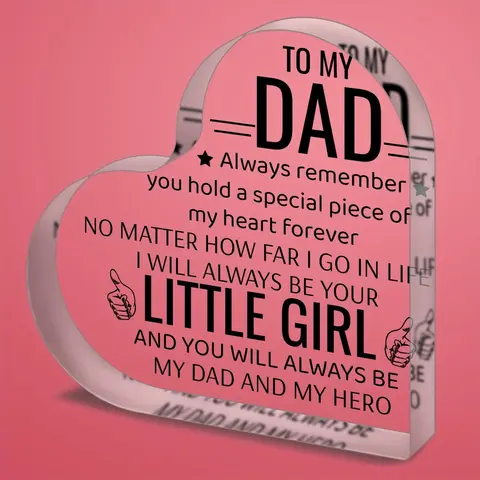 Letter Pattern Acrylic Heart-Shaped Plaque, 1 or 12 Pcs Family Gift, Dad Birthday Gift for Loved Ones, Home, Office and Living Room Decor