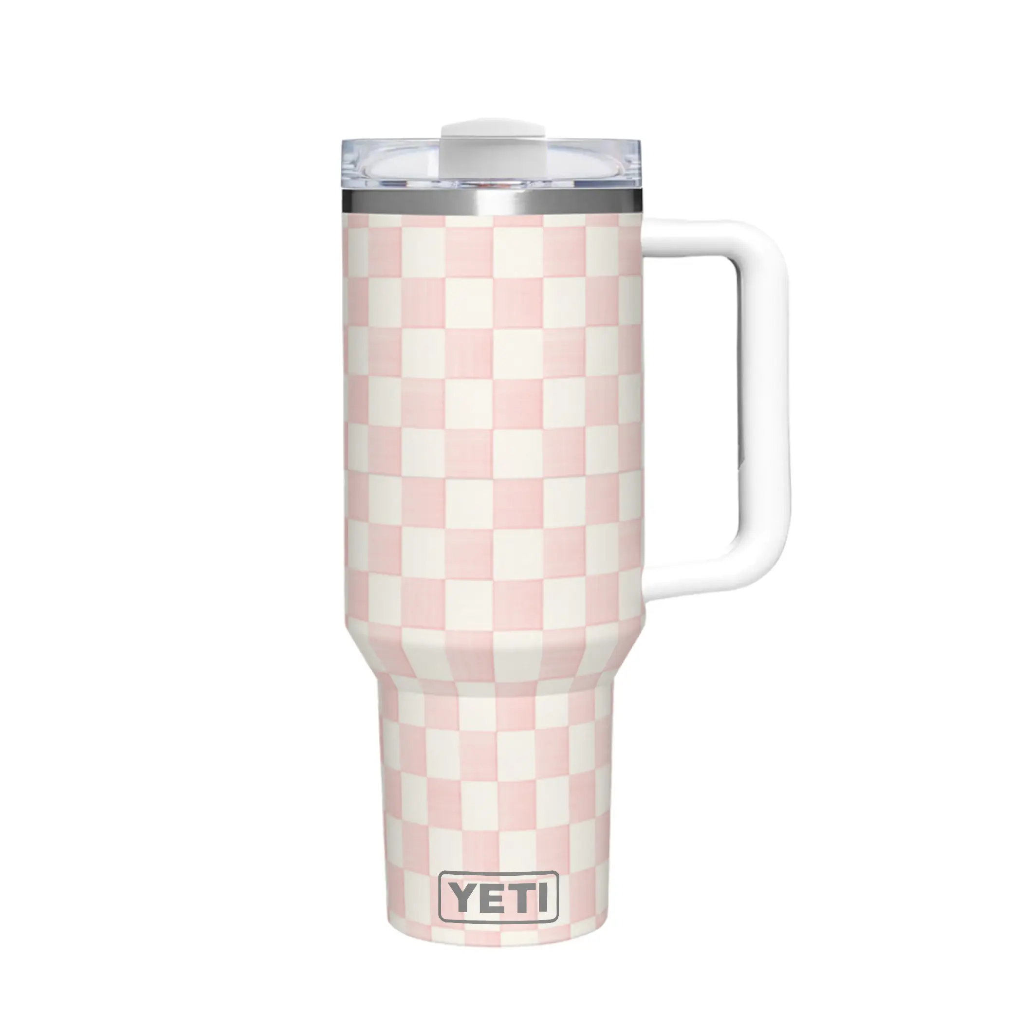 YETI Rambler 40 oz Tumbler with Handle and Straw Lid, Travel Mug Water Tumbler, Vacuum Insulated Cup with Handle, Stainless Steel, Emerald Check