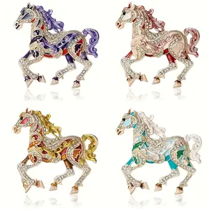 4 pieces/set of ethnic style colorful horse-shaped shiny brooches, retro accessories, inlaid with rhinestones, exquisite animal-shaped brooches, suitable for daily/parties/banquets/casual and formal wear/gifts for relatives and friends