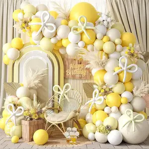 Mustard Yellow Bow Balloon Arch Kit, Sand White Pastel Yellow Balloon Garland Kit, Yellow White Latex Party Balloons for Bee Birthday Wedding Shower Gender Reveal Boho Bee Party Decoration