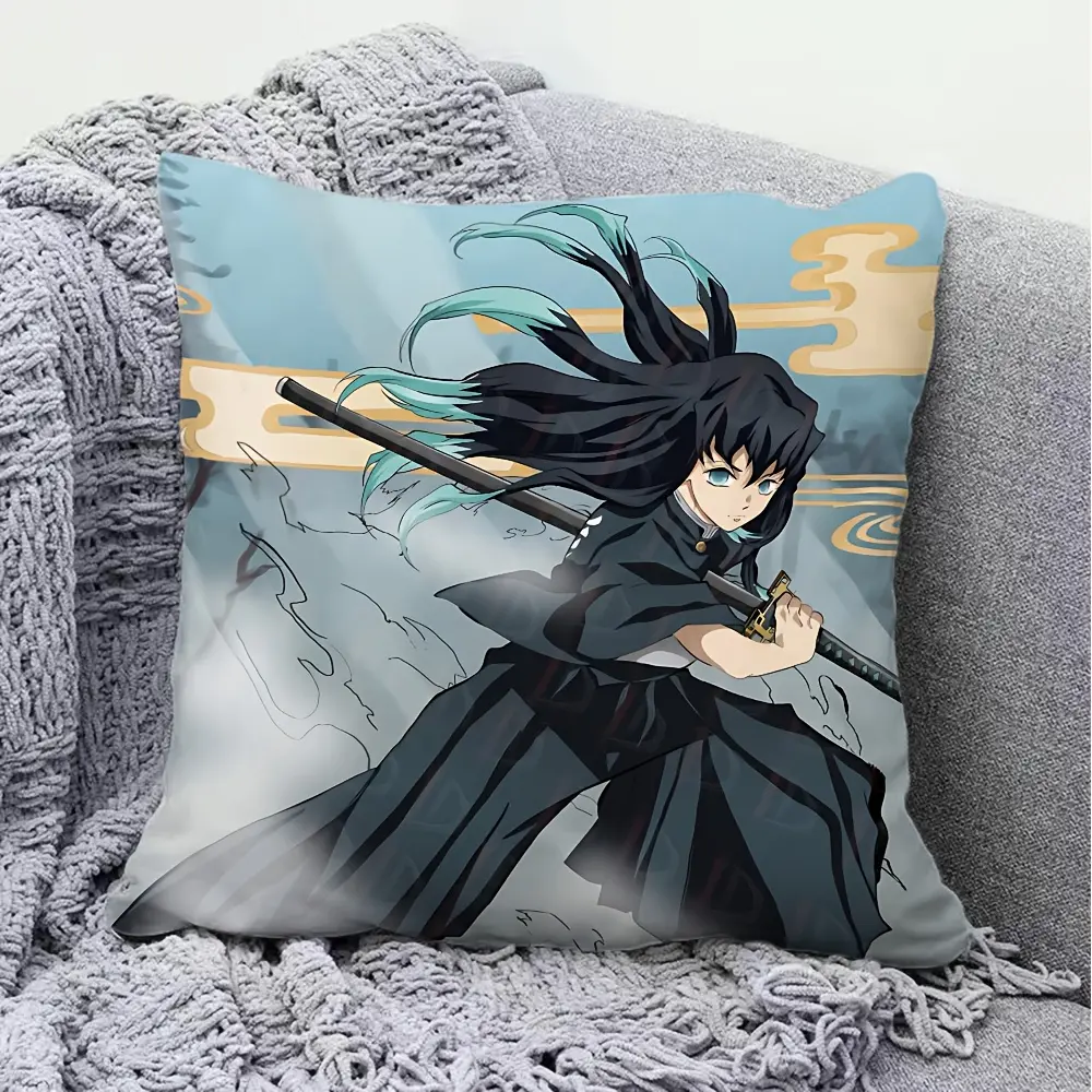 1pc Muichiro Tokito Anime Print Square Pillowcase - Double-Sided Print, Zipper Closure, Machine Washable Polyester Material Cushion Cover - Home Bedroom Decor, Anime Fan Gift (No Insert Included)