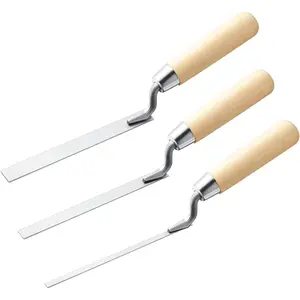 3 Pieces Tuck Pointer Trowel Set with Wood Handle, 6-3/4" by 1/4", 3/8", 1/2", Professional Mortar Repair and Masonry Tools for Tuck Pointing