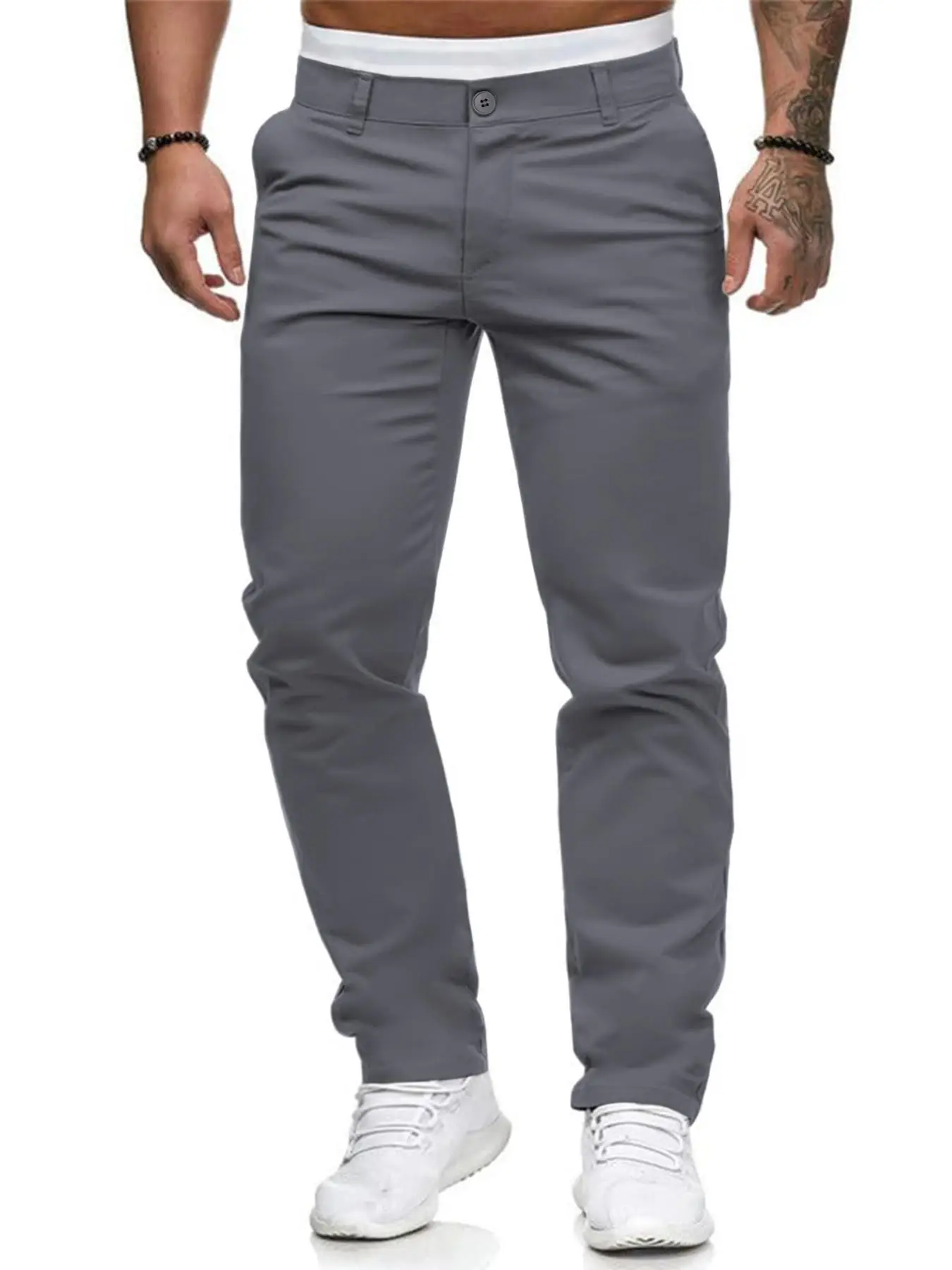 Men's Solid Pocket Button Fly Pants, Regular Fit Casual Comfy Trousers for Summer, Men's Bottoms for Business Work Office Daily Wear