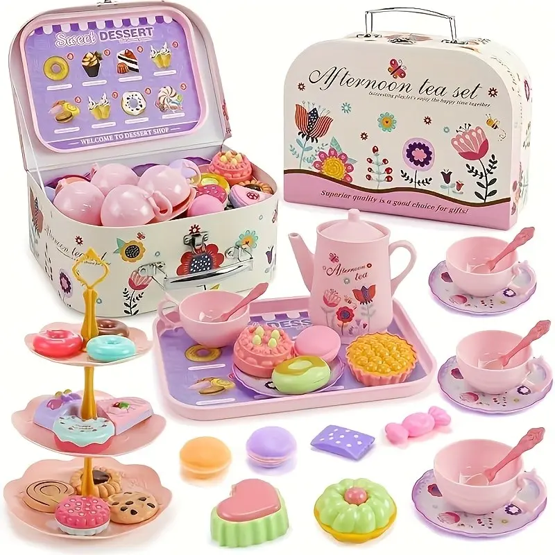 42 Piece Children Tea Party Set, Cute Princess Play Simulation Afternoon Tea, Pretend Play Kitchen, Play Kitchen Accessories, Teapot with Desserts, Girl Birthday Gift Toy, Pretend Kitchen Playset