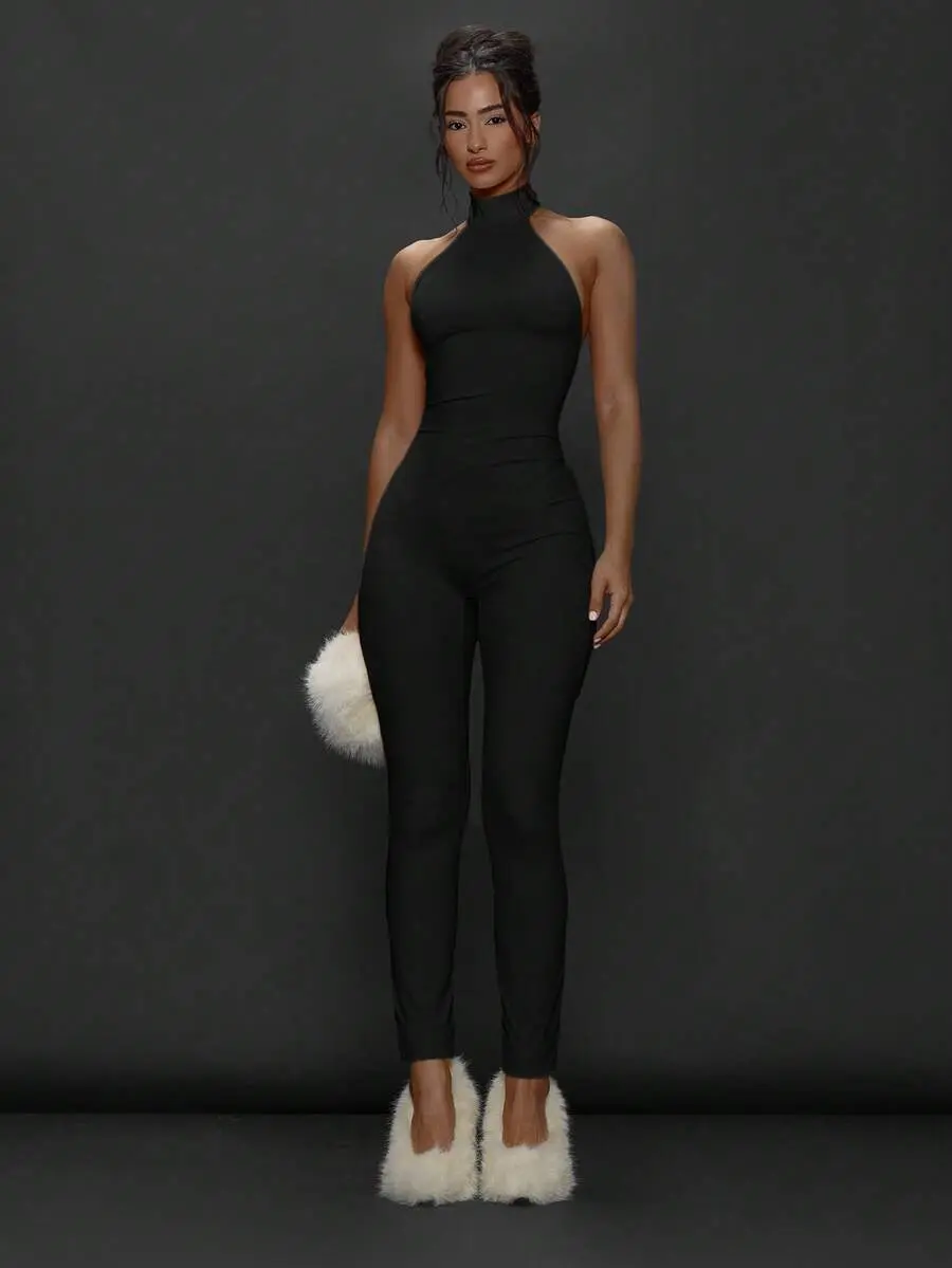 MUSERA High Neck Fitted Bodycon Capri Jumpsuit  Going Out Everyday Night Out Sexy Streetwear Esky Party Elegant Chic Spring Summer Holiday Casual