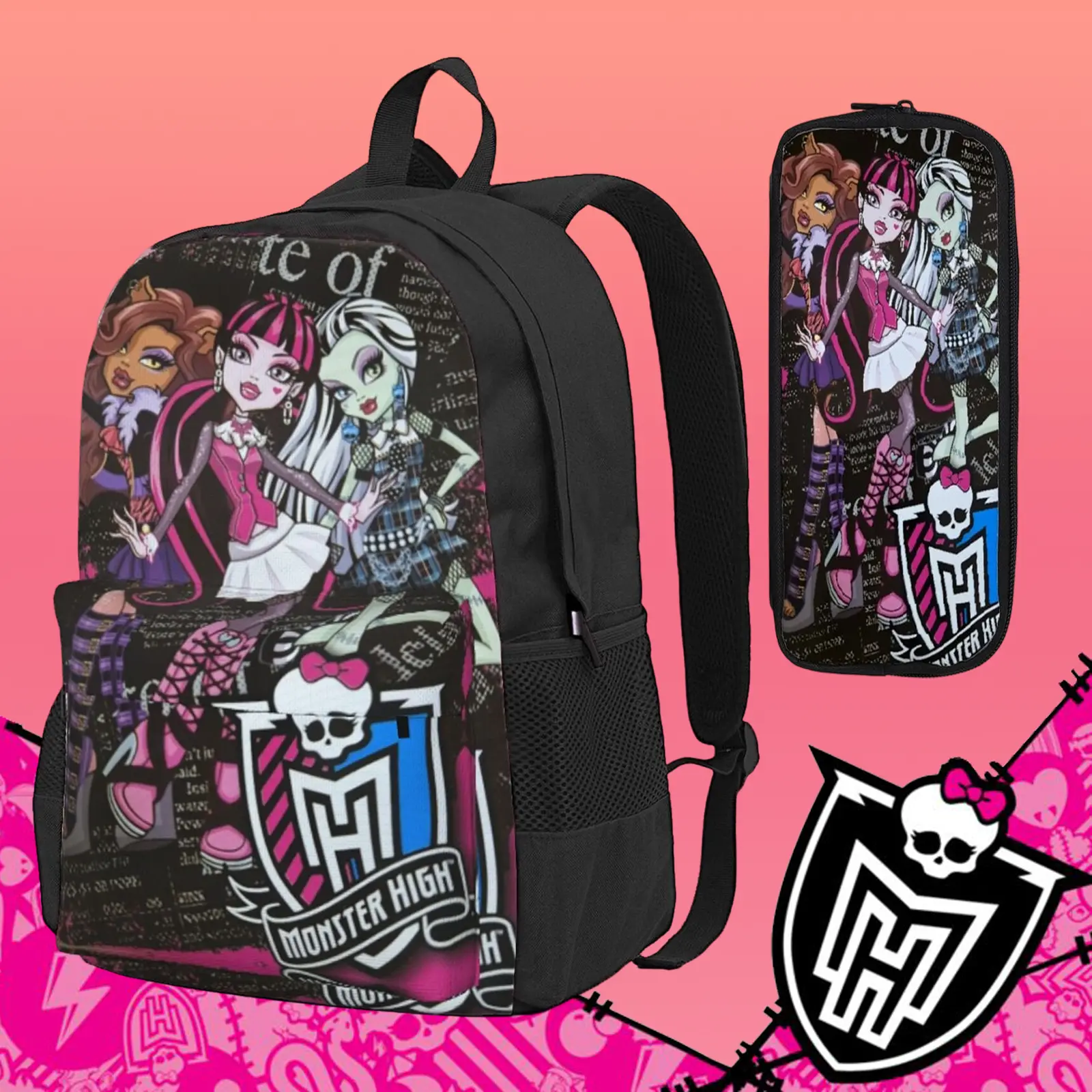 Cute Monster high Print Backpack for Women Monster high dolls Ergonomic Cushioned Laptop Daypack with Multiple Zipper Pockets,Monster high doll Lightweight Travel Bagpack, Ideal Gift for Birthday Christmas Day