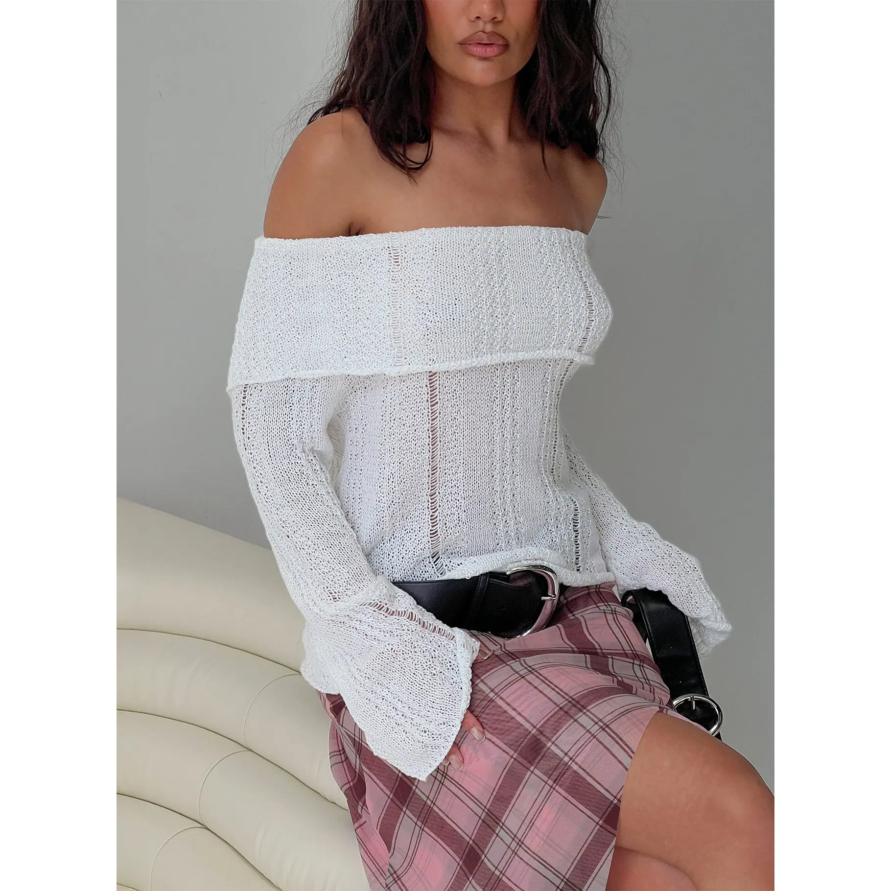 So Gone Off Shoulder Knit Sweater White