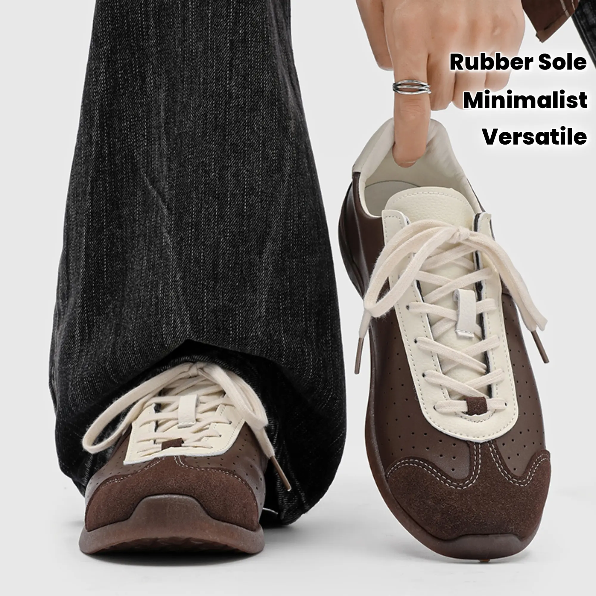 Unisex Minimalist Low-Top Lace-Up Skateboarding Shoes - PU Fabric Upper, Rubber Sole, Thin-Soled Brown/Beige, Casual Wear, Dance Use, All-Season Versatile T-Bar Style Sports Footwear, Lace-Up Fit
