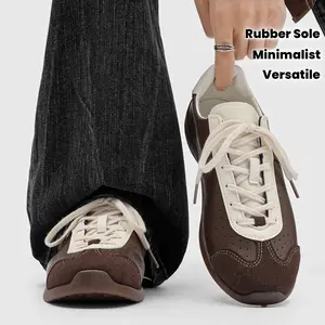 's & 's Low-Top Ballet-Like s - PU Upper & Rubber Sole, Lace-Up Thin-Soled Brown/Beige Sneakers for Casual, Dance, Outdoor - Unisex All-Season Versatile s (Minimalist T-Bar Style)