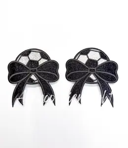 Soccer Glitter Embroidery Side Bows Patch