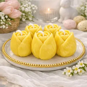 Handmade Tulip Soy Tealights Natural Floral Decor 6‑Pack, Candle Flowers for Home Decor