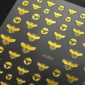 8*10CM Golden Bee 3d Nail Art Stickers 1-Sheet MINI Dollar/Moon Nail Decoration For DIY Gold Luxury Bee Nail Decal DGH-12564