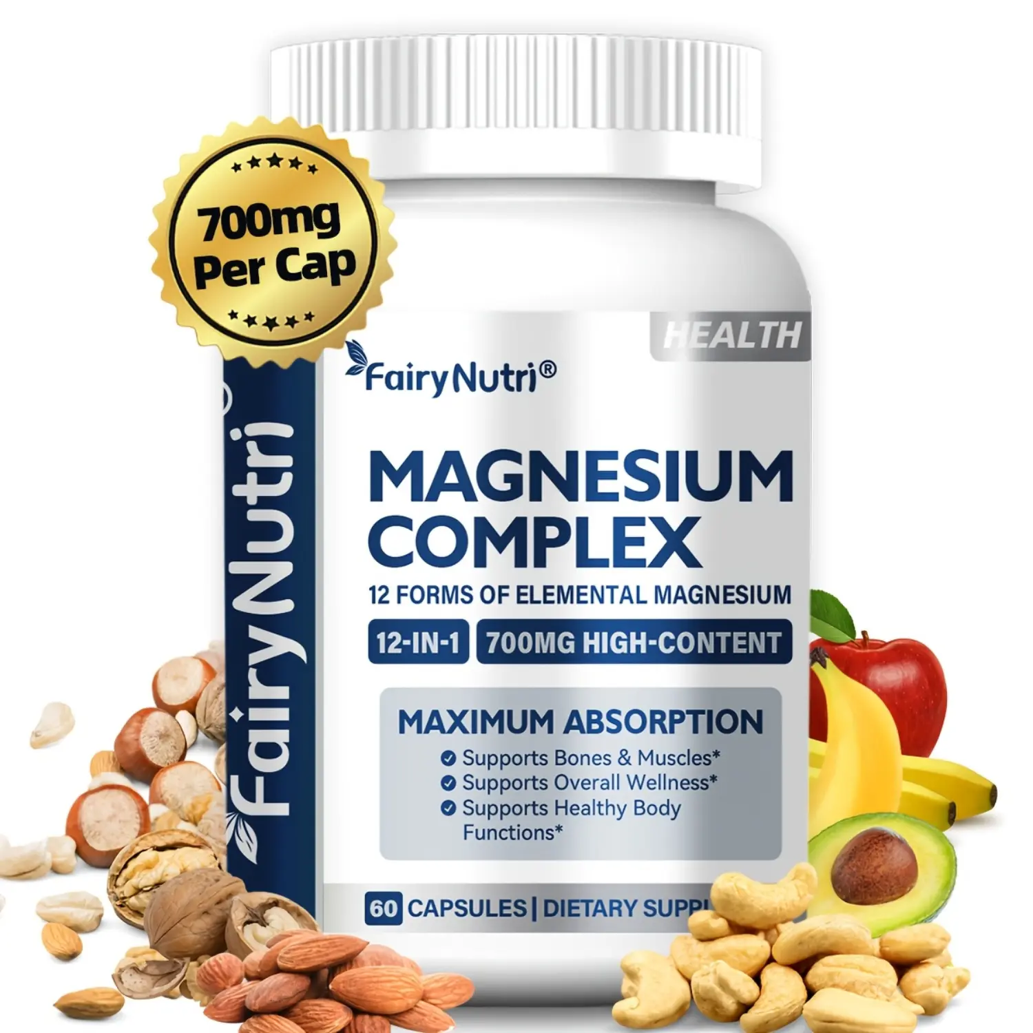 12 in 1 Magnesium Complex 700mg Magnesium Supplement With Glycinate Citrate Malate Taurate Chelated Formula
