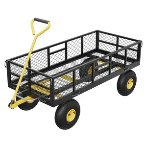 900 lbs Steel Garden Dump Cart with Removable Sides Heavy Duty Steel Dump Wagon with 180° Swivel Handle Yard Cart Utility Wheelbarrow for Backyard Farm