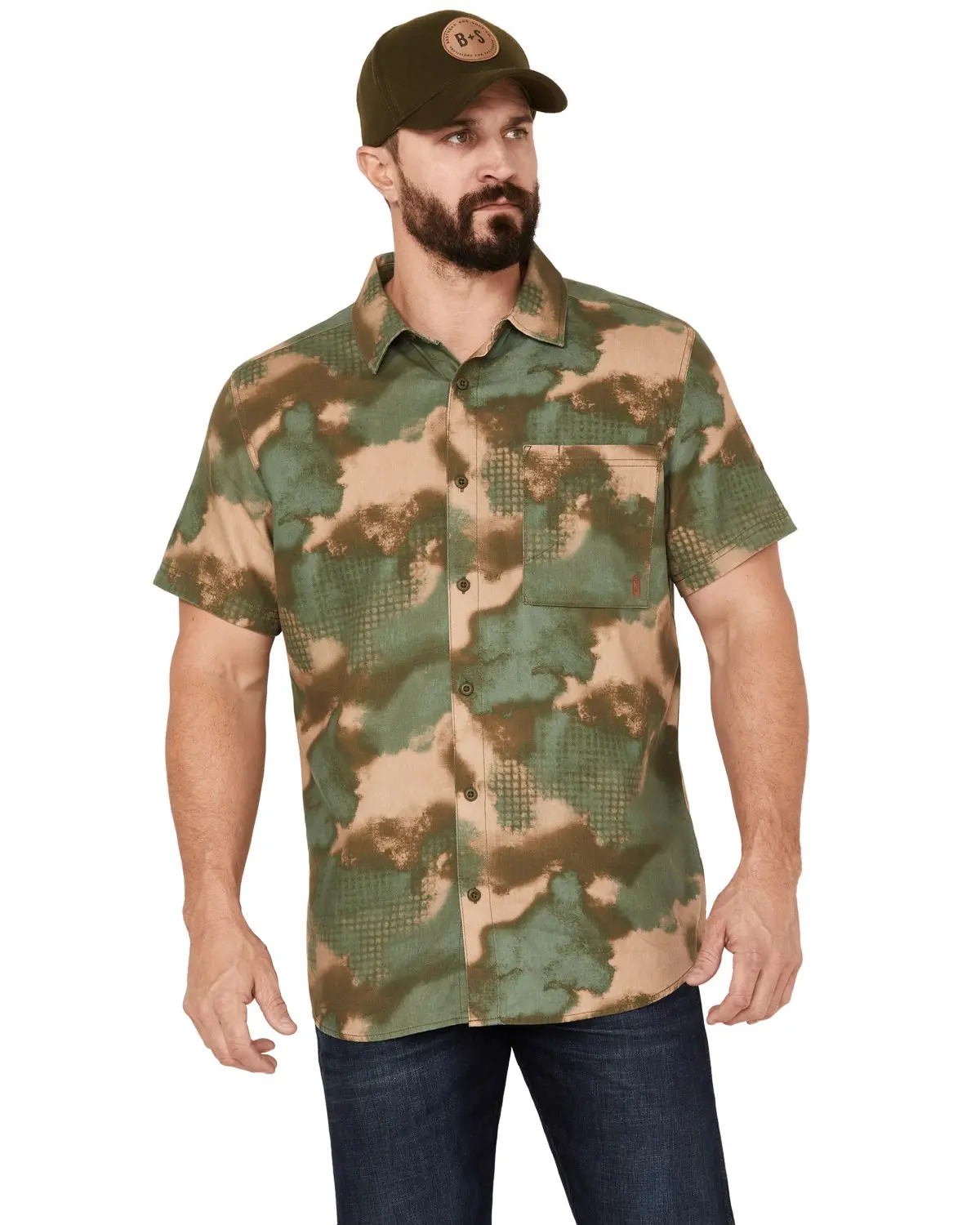 Brothers And Sons Men's Men'S Hemp Camo Print Short Sleeve Button-Down - Bassp23w77-Sage