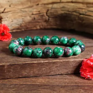 Natural Ruby In Zoisite Stretch Bracelet 8 mm Anyolite Round Beads Gemstone Healing Energy Metaphysical Confidence Progress Strength Prosperity Peace Divine