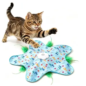 Interactive Cat Toys Rechargeable,Moving Concealed Feathers,Real Mouse Squeaky,Touch Activated Cat Kitten Toy Exercise Toys for Indoor Bored Adult Cats
