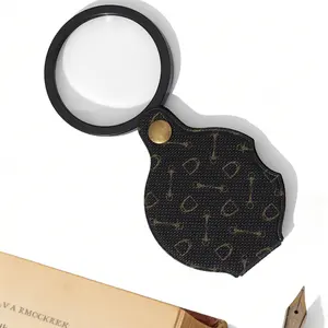 Portable Small Foldable Magnifying Glass, Elderly Reading Aid, High Definition Eye Protection, Durable Leather Case, Neck Lanyard Keychain, Handheld Magnifying Glass