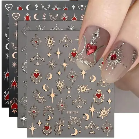 Moon & Star Pattern Nail Art Sticker (6 Counts), Self Adhesive Nail Art Decal, Nail Art Supplies for Women & Girls, Nail Art Decoration Nail Stickers, Nail Design, Decals for Nails