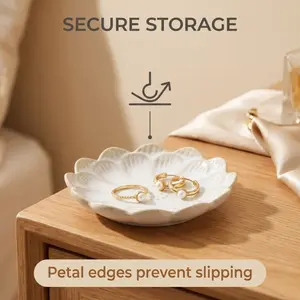 Petals Shape Ceramic Jewelry Tray, Porcelain Earrings Necklace Organizer, Vintage Accessory Storage Box, Decorative Makeup Table Accent