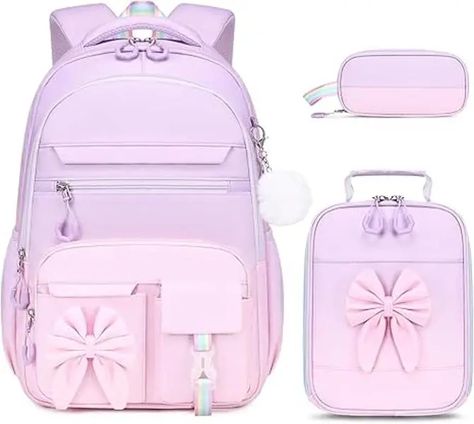 SIMILOVE 3-Piece Waterproof Backpack Set, Plain School Bookbag with Insulated Lunch Bag & Pencil Pouch, Back to School Haul Supplies for Elementary Students