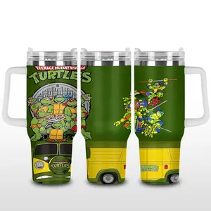 Teenage Mutant Ninja Turtles 40oz Tumbler With Handle, TMNT Cartoon Aesthetic Stainless Steel Travel Mug, Double Wall Vacuum Insulated Cup, Leakproof Lid Car Cup Holder Friendly Mug