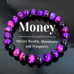 8mm Natural Tiger Eye Stone Iridescent Purple & Black Bead Bracelet - Elegant, Fragrance-Free, Vibrant Colors for Wealth, Abundance & Good Luck - Perfect Gift for Prosperity