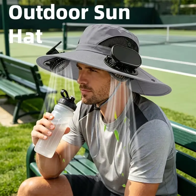 2026 Men's Wide Brim Sun Hat with Dual Cooling Fans, Breathable Outdoor Fishing Hat for Beach, Camping & Hiking, Lightweight Shade Hat with Sun Protection, Comfortable Summer Hat for Outdoor Activities