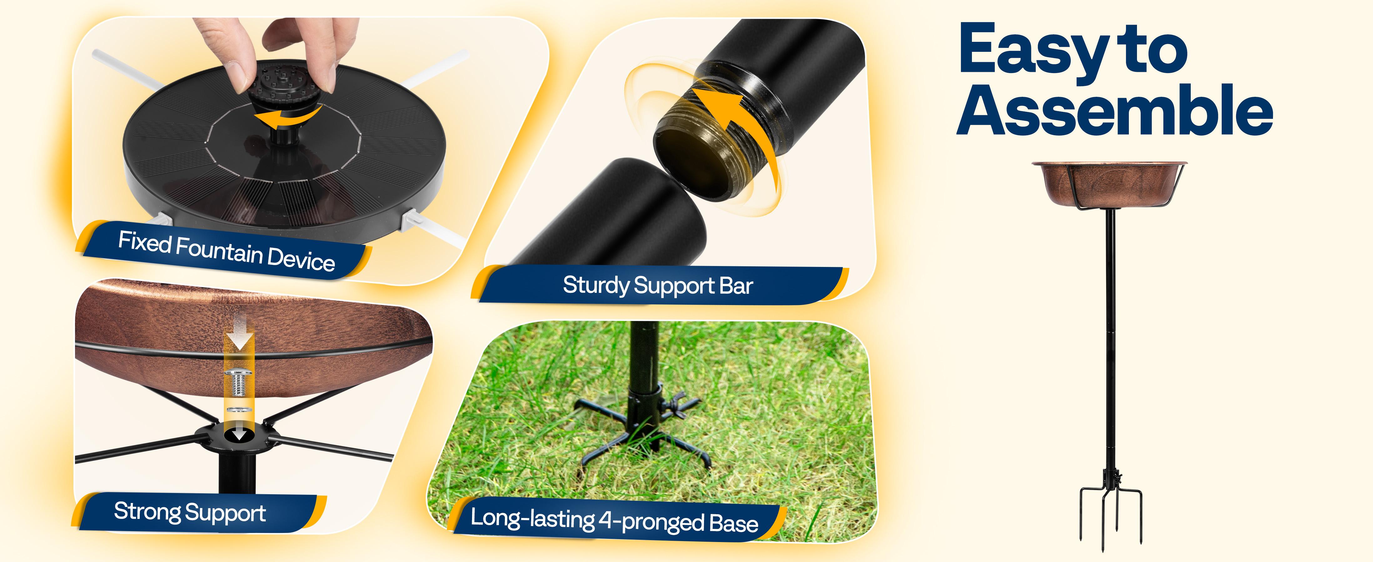 VIVOHOME Round Bird Bath with Solar Fountain for Outside, Weather-Resistant ABS Birdbath Bowl with Solar Powered Pump, Metal Ground Stake for Outdoor, Garden, 1.45 Gallons