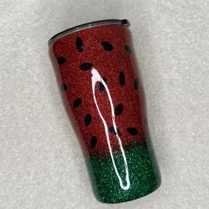 Watermelon Tumbler - Red and Green Glitter Design with Black Seeds
