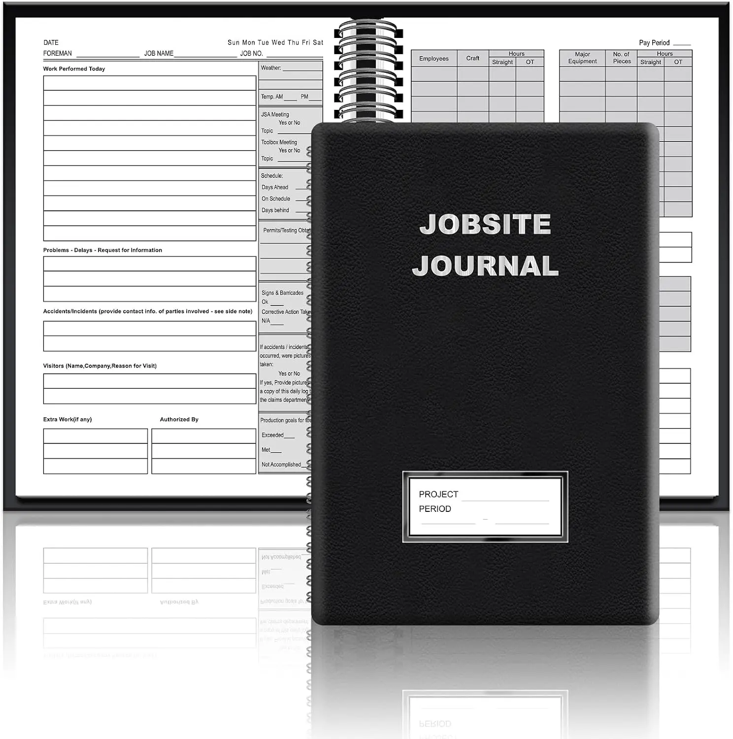 GISGFIM 7x10 in Jobsite Journal, PU Leather Cover Undated Construction Daily Log - Schedule Planner with Efficient Layout & Ample Page Space for Architects, Engineers, Office Stationery Project Management Notebook