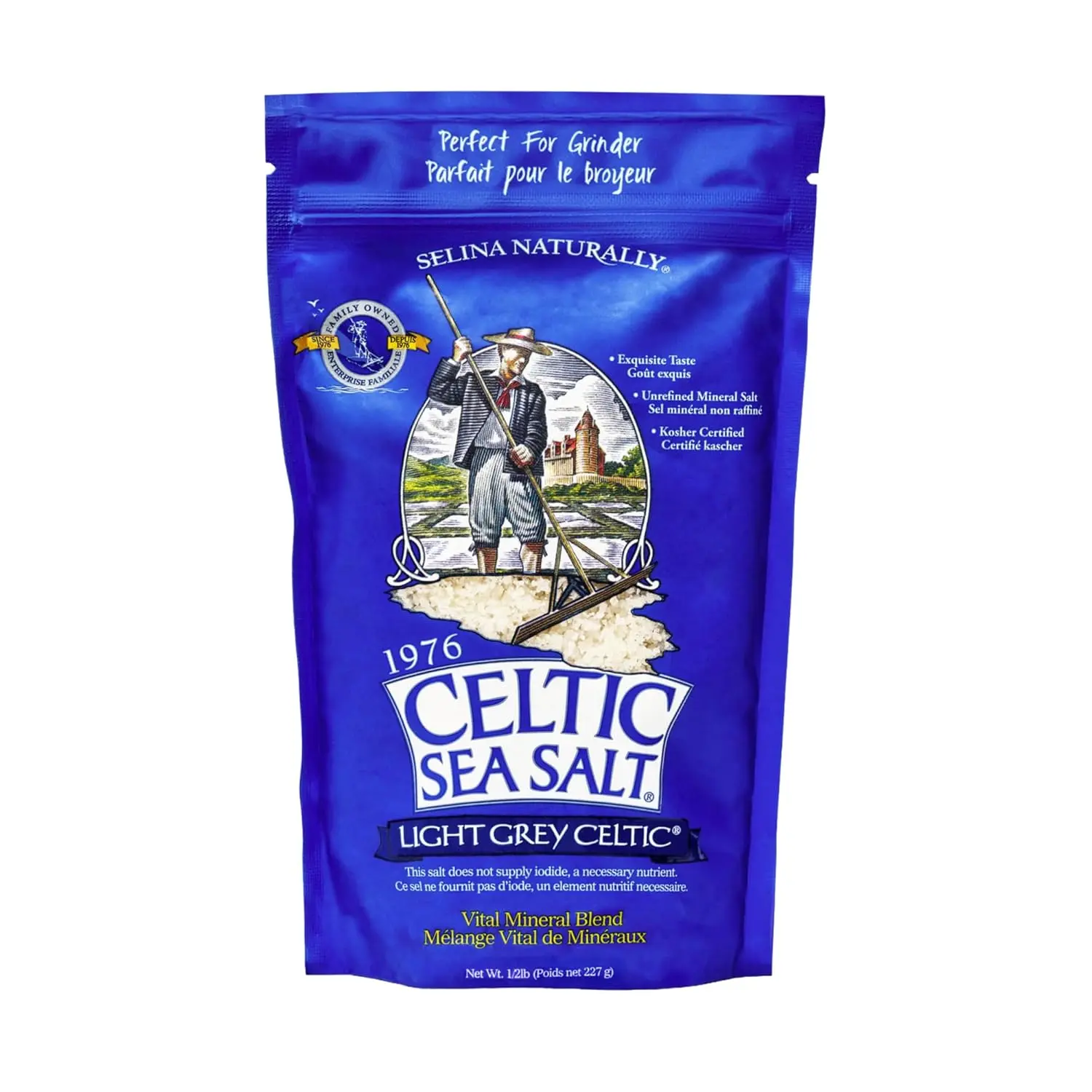 Celtic Sea Salt Light Grey Coarse - Unrefined Gluten-Free Mineral Salt with 70+ Trace Minerals, Finest Seasoning, Rich Flavor, Sustainably Harvested, GMP Certified - Versatile for Cooking, Finishing - 0.5lb Resealable Bag