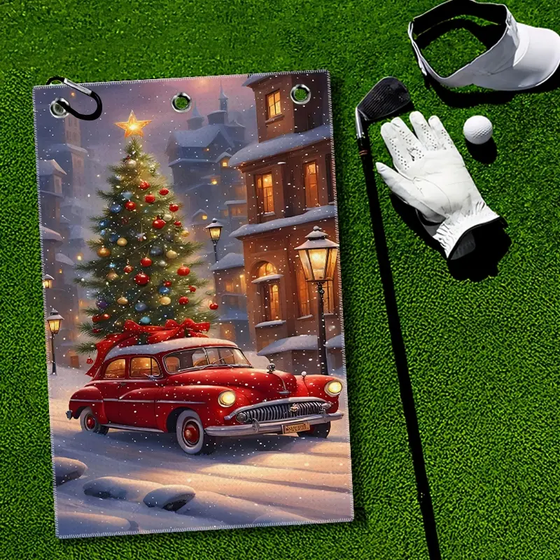 Christmas Golf Towel Quick-Dry Golf Towels Accessory with Hooks Premium and Durable Polyester Golf Towels for Golf Bags Ideal for Men & Women Golfers Dad Boyfriend Husband - Great Gift for Holidays Winter Xmas Golf Accessories