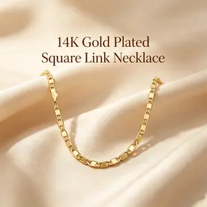 A 14K gold-plated, solid-feel square flat chain necklace with a classic and stylish design The diameter is 6 mm. It is suitable for both men and women. The length is 19.69/23.62 inches It’s perfect for everyday wear, stylish parties,and as a romantic gift