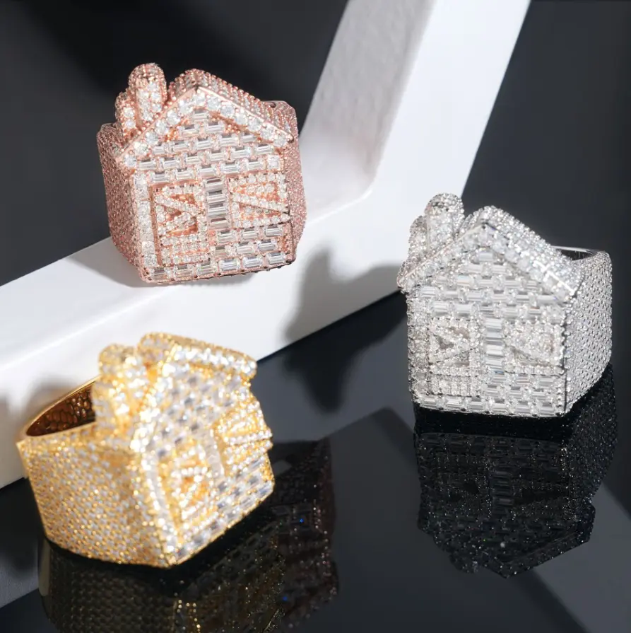 Men's Iced-Out Geometric Pattern Hip Hop Ring - Bold Sparkling Bling Costume Jewelry, Urban Fashion Statement Accessory, Men's Jewelry