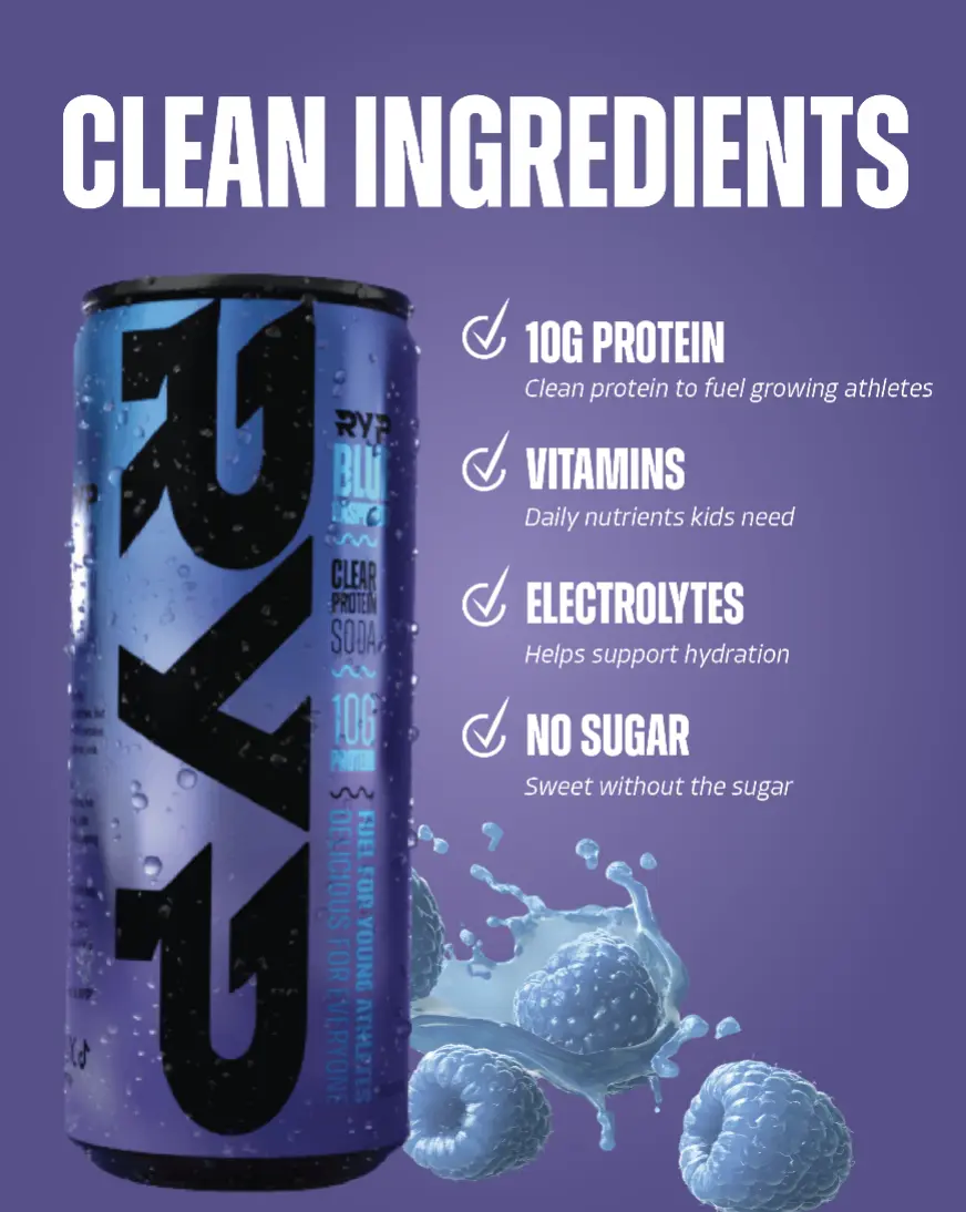RYP Clear Protein Soda- 10g of Protein Per Can - Blue Razz - 12 Pack
