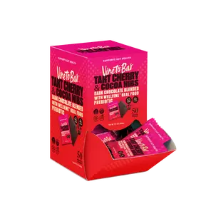 Tart Cherry and Cocoa Nibs Dark Chocolate Squares - 50-Ct Display Box